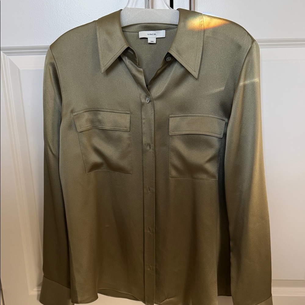 Vince olive silk blouse
